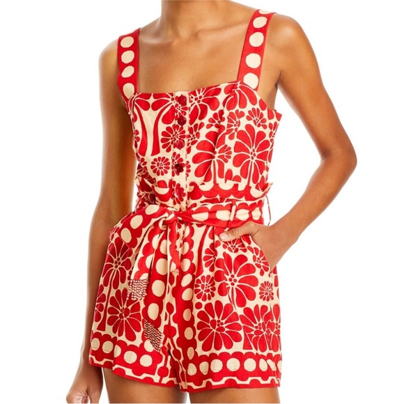 FARM Rio Red and Cream Floral & Polka Dot Short Jumpsuit - Picture 6 of 9